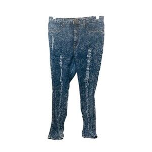 Revolt Woman’s Skinny Jean's Blue Distressed Denim High Rise Size 13 X 32